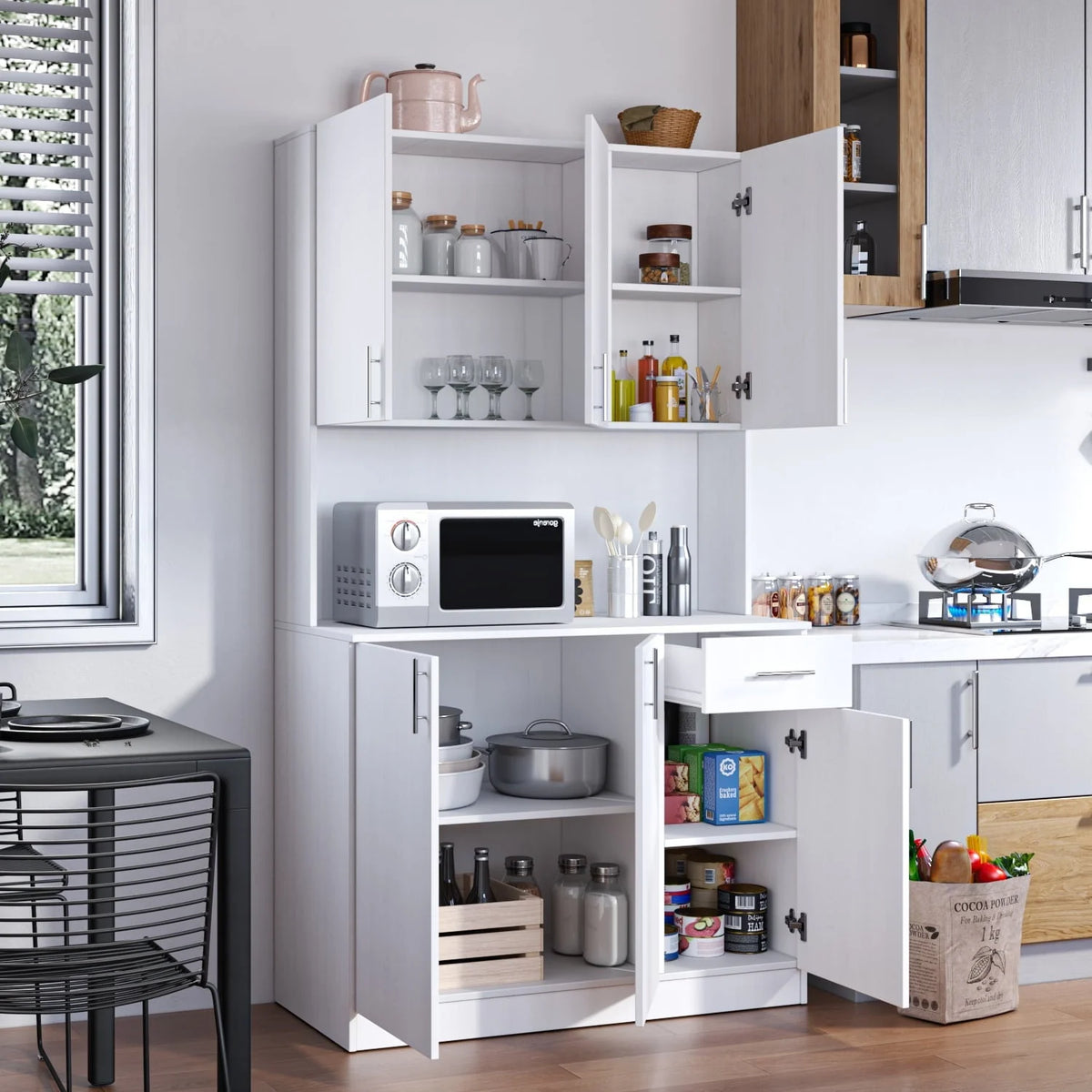 Kitchen Pantry Cabinet, 72" Kitchen Cupboard Freestanding Storage Cabinets with 6 Doors and Drawer, White
