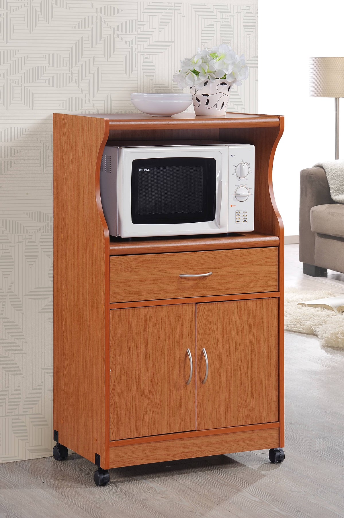 Hodedah Microwave Kitchen Cart, White