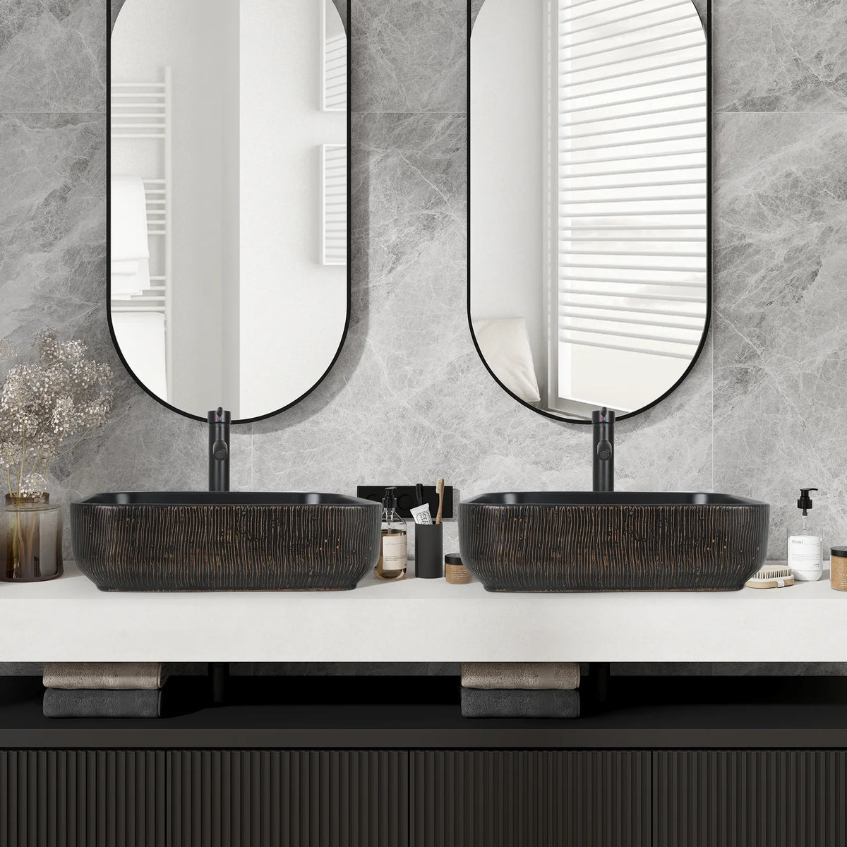 FULLWATT Bathroom Ceramic Sink Vanity Vessel Basin Porcelain Faucet Drain Combo Rectangle,White