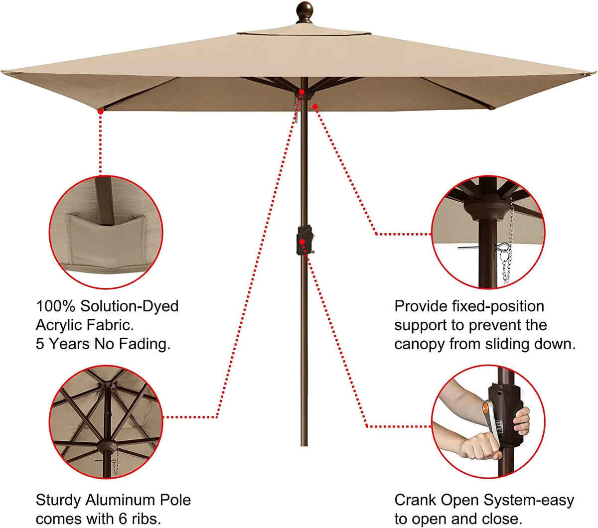 EliteShade Sunumbrella 6x6Ft Square Market Umbrella with Ventilation