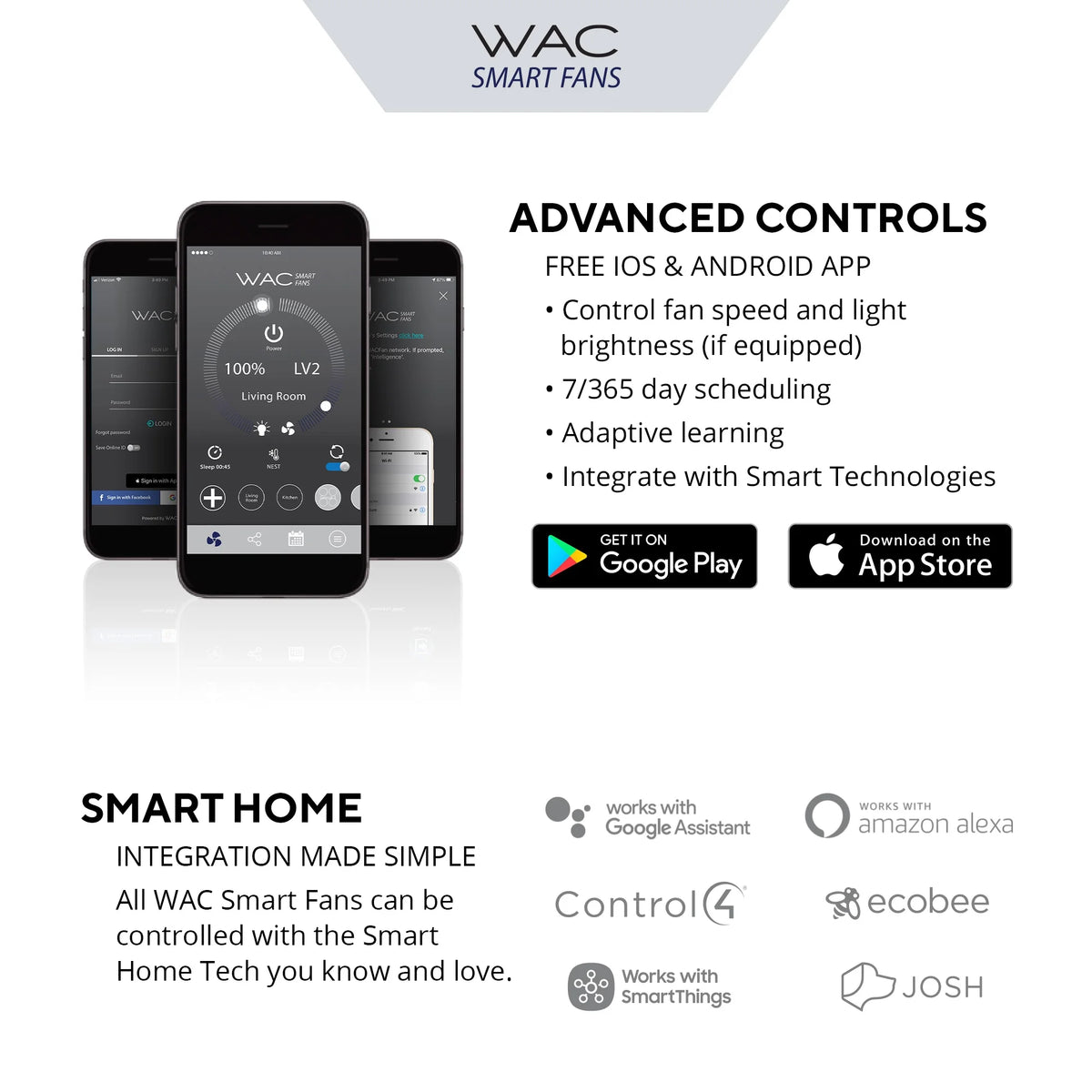 WAC Mocha 54" Brushed Aluminum Smart Ceiling Fan with Remote Control