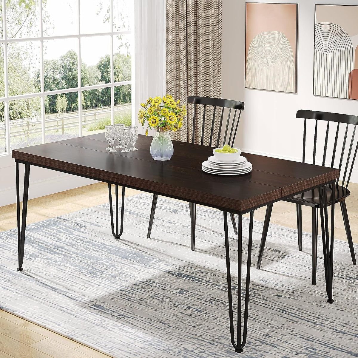 Tribesigns Dining Table for 6 Person, 62.9 Inch Kitchen Dining Room Table