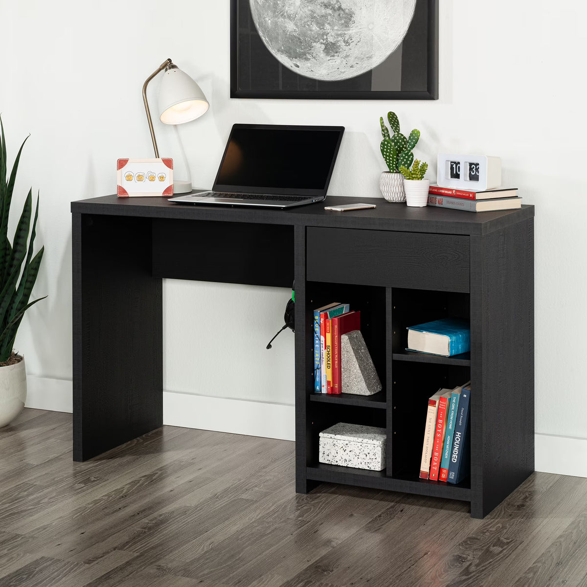 Mainstays Westley Adjustable Shelf Desk with Gaming Headphone Hook and Cable Management, Warm Walnut Finish