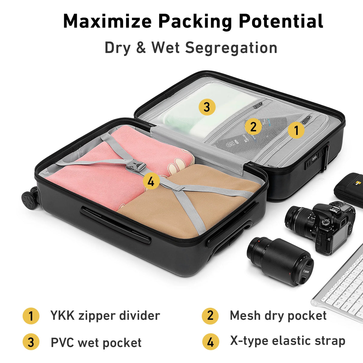 Front Open Carry On Luggage Laptop Compartment 100%PC TSA Lock Spinner Wheels 20" Lightweight Hardside Suitcase