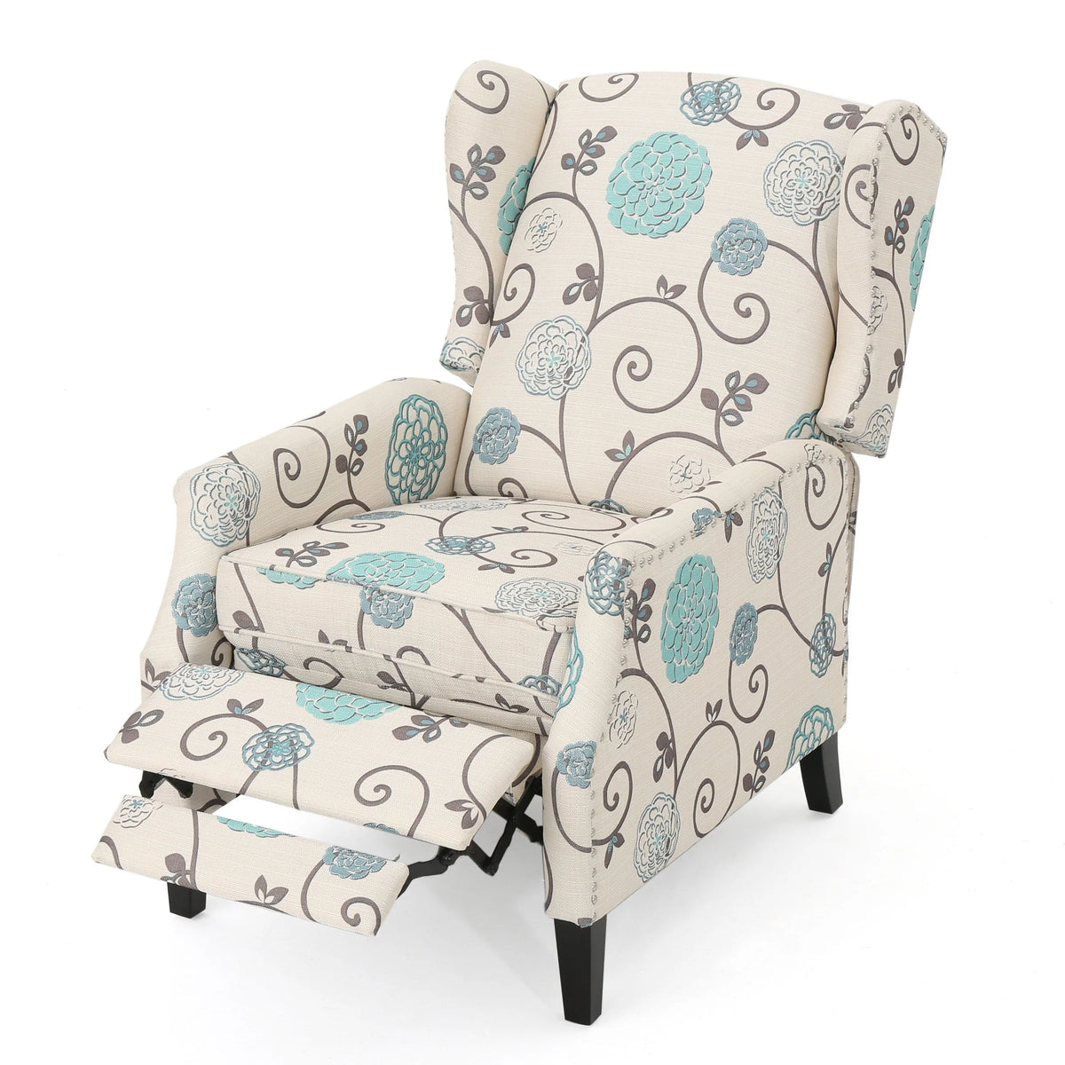 Noble House Allan Standard Fabric Wingback Pushback Recliner, Light Beige
