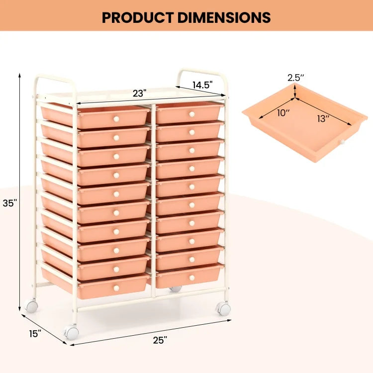20 Drawers Rolling Storage Cart Studio Organizer