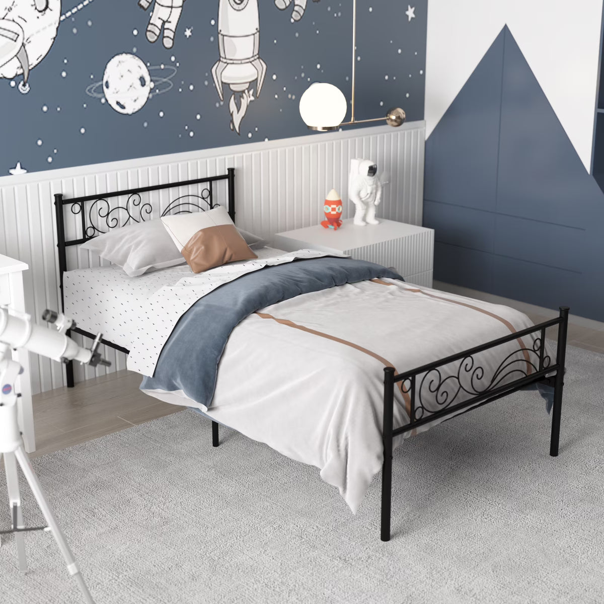 Yoneston Twin Size Metal Platform Bed Frame with Headboard Footboard for Kids Room,  Black