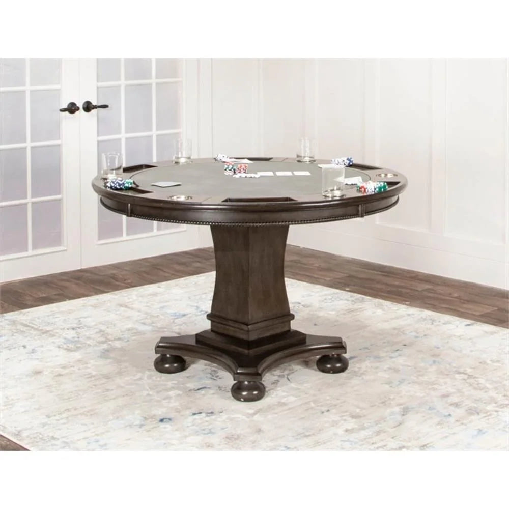 Bowery Hill 48" Round Reversible Top Wood Dining/Poker Table in Gray