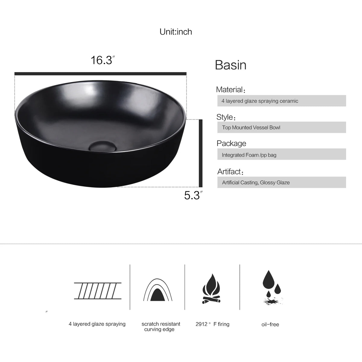 FULLWATT Bathroom Ceramic Sink Vanity Vessel Basin Porcelain Faucet Drain Combo Rectangle,White