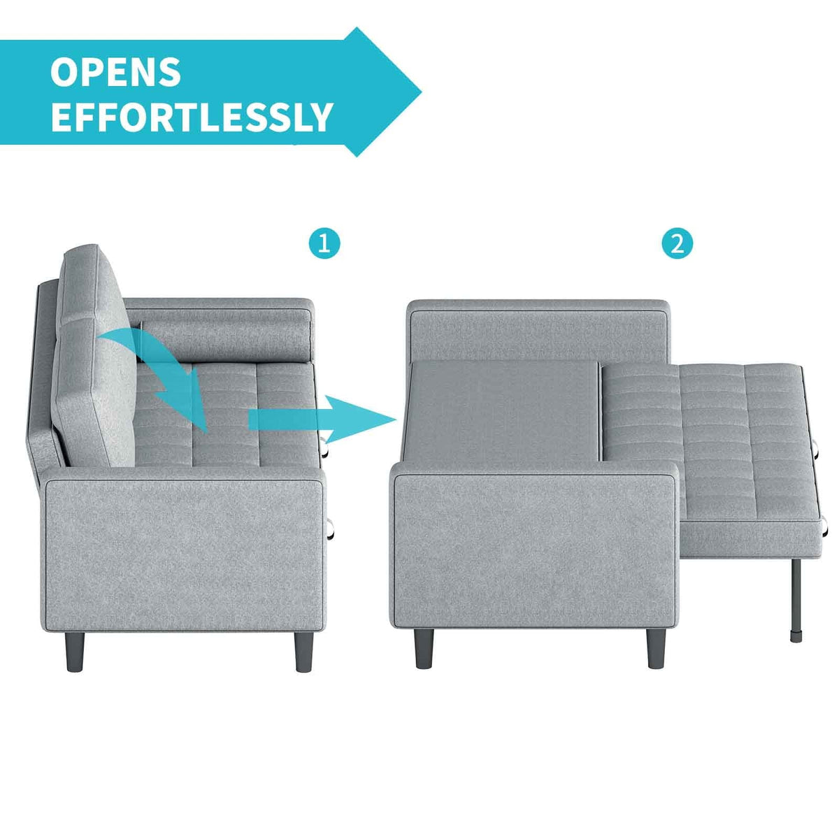 CECER Sleeper Couch, Pull Out Sofa Bed, 83 inches Folding Loveseat Futon Sleeper Couch Bed for Living Room/Bedroom/Apartment Light Grey