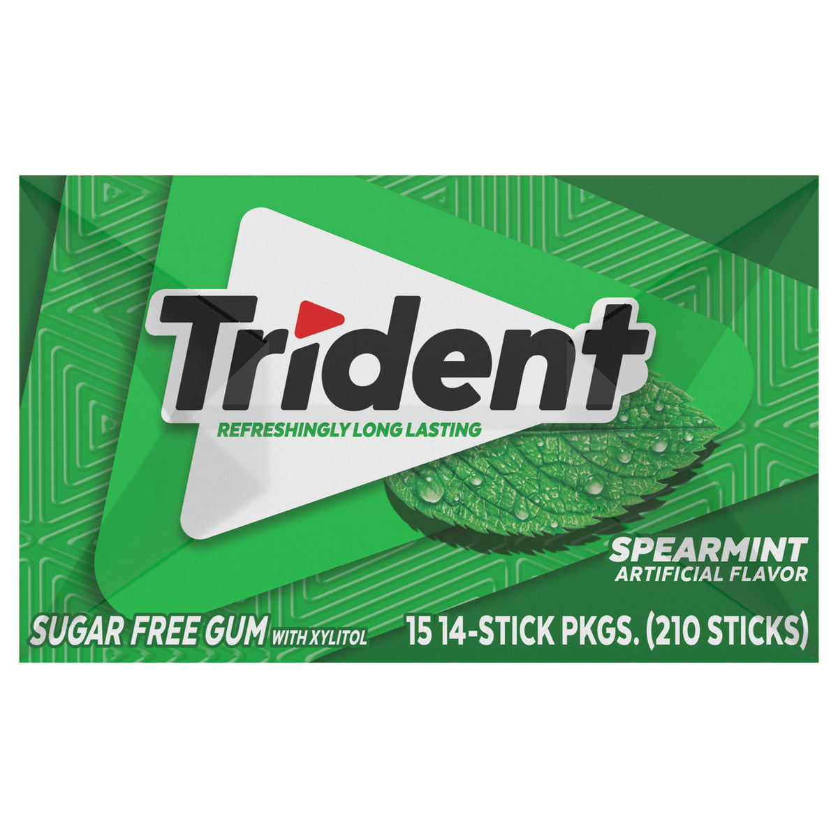 Trident Sugar Free Gum, Spearmint, 14-count, 15-pack