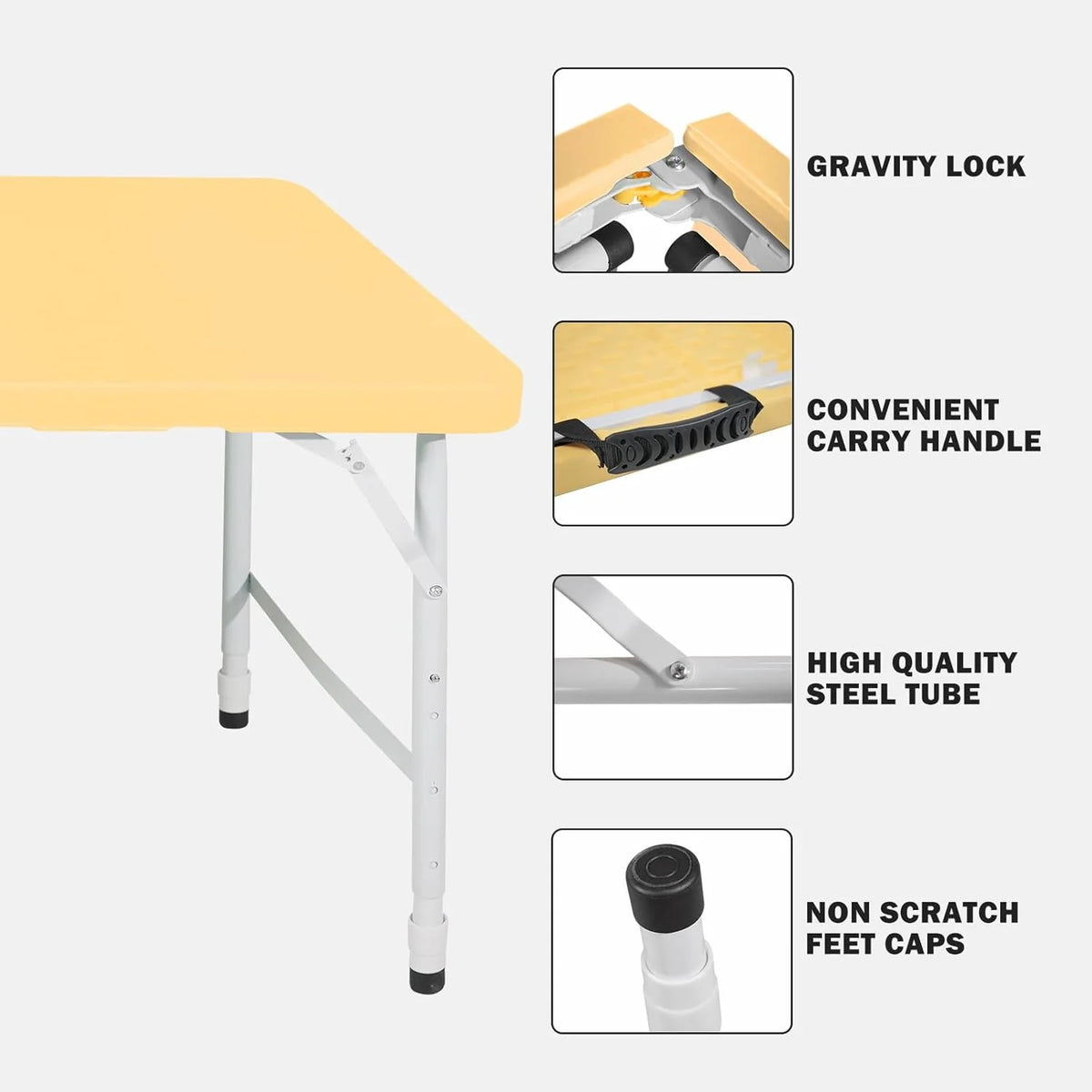 Folding Table with Carry Handle, Portable Fold-in-Half Plastic Table, Rectangle Foldable Table for Indoor