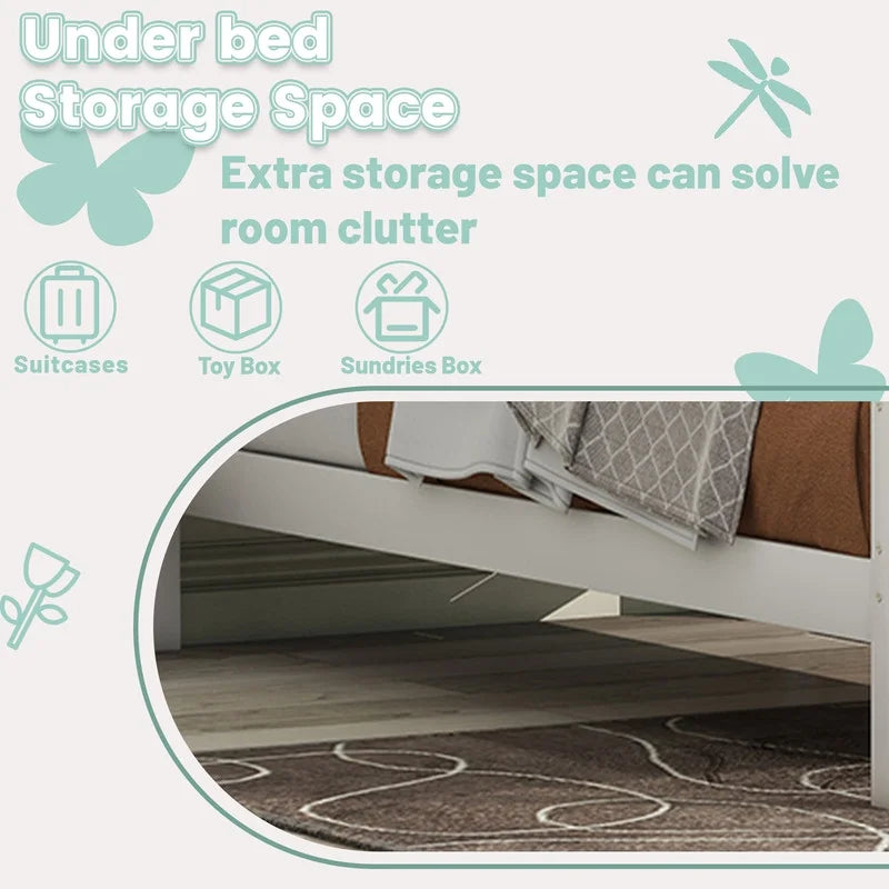 Duxelifin Wood Twin Bed Frame with Rails, Twin Size Low Platform Bed with Headboard and Footboard, Low Twin Bed Frame for Girls & Boys, White