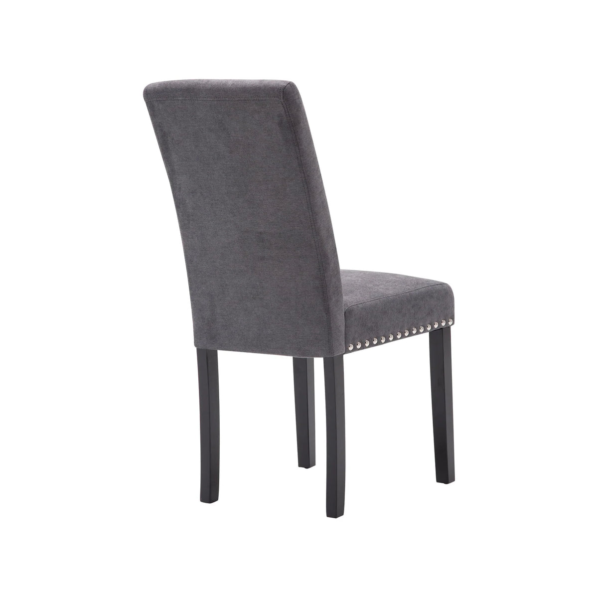 Fabric Upholstered Dining Chair with Silver Nailhead Trim in Gray, Set of 2