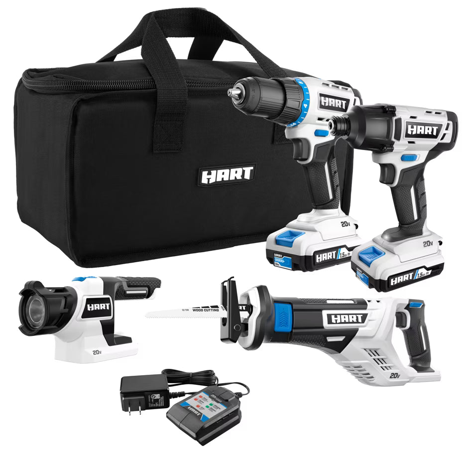 HART 20-Volt Cordless 4 Tool Combo Kit