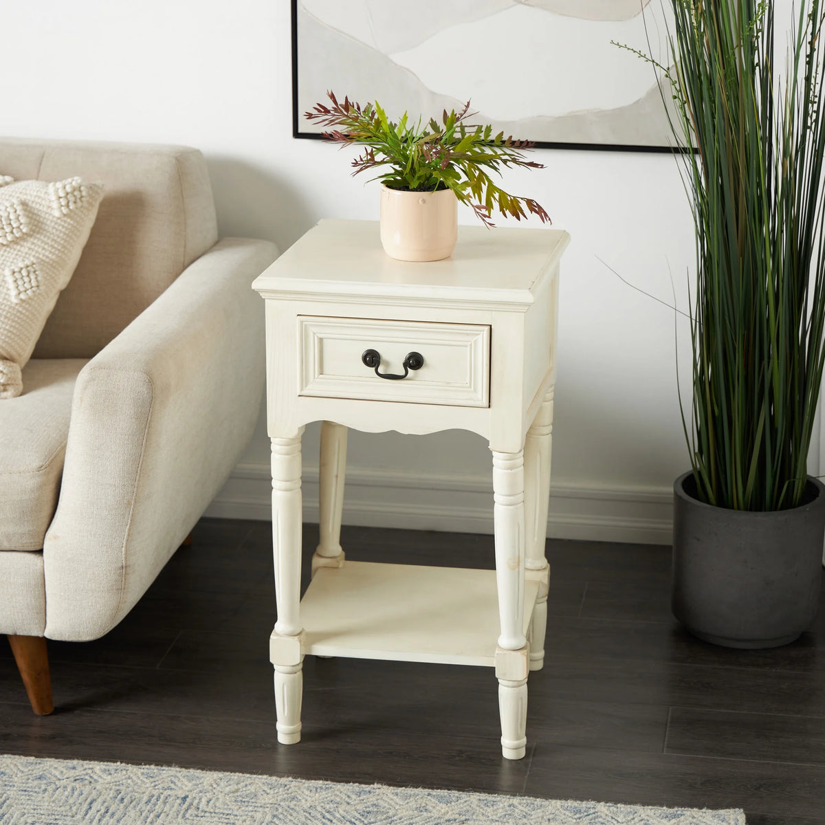 DecMode 17" x 25" Cream Wood 3 Drawer Cabinet, 1-Piece
