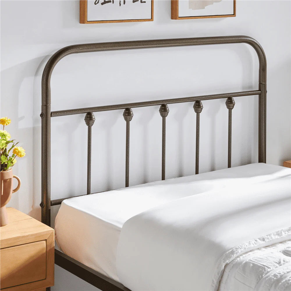Smile Mart Metal Platform Twin Bed with High Headboard, Bronze