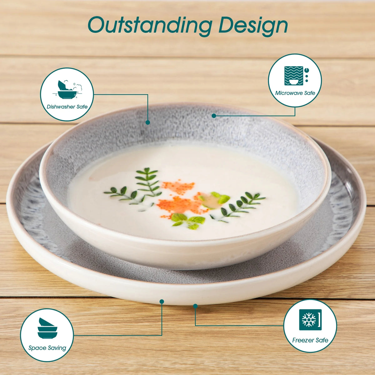 Malacasa 16 Pcs Dinnerware Sets For 4 people, Plates and Bowls Set, Stoneware Tableware Dishwasher Microwave Safe, Beige