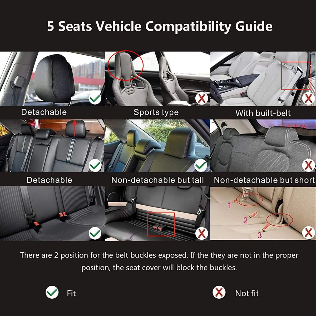 OTOEZ Leather Car Seat Cover Universal 5 Seats Full Set Front Rear Seat Protector