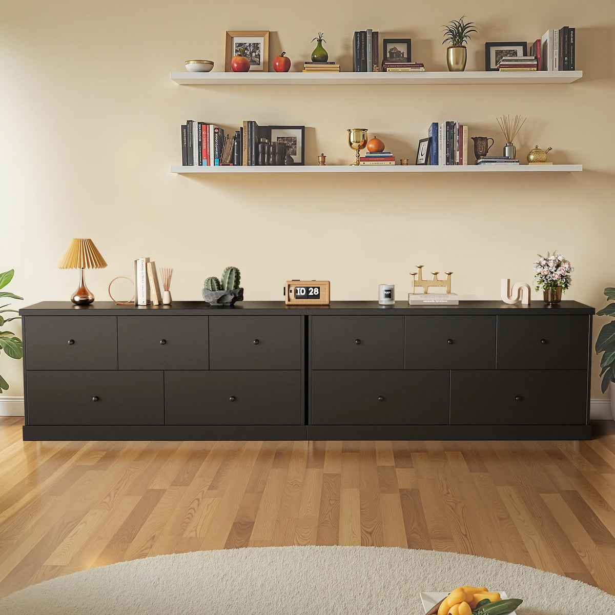 Homall 5 Drawer Dresser Wood Storage Cabinet Double Tier Chest of Drawer TV Stand for Bedroom, Living Room, Black