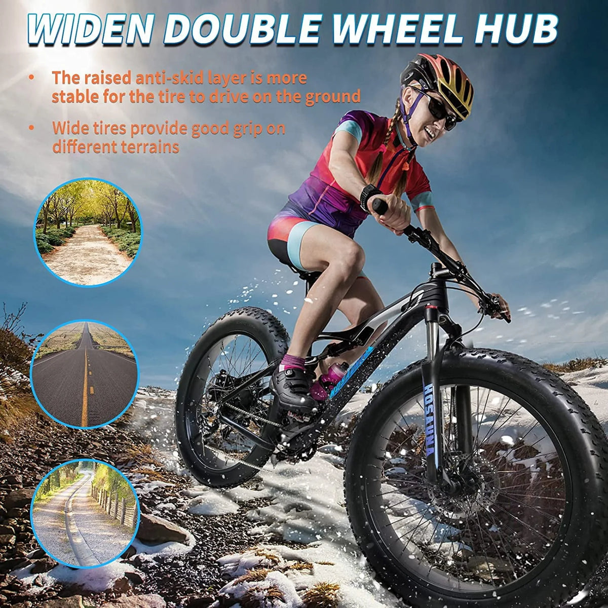 Electric Bike Electric Mountain Bike 500W Ebike26'' Fat Tire Ebike, 28+MPH Adults Ebike with Removable 48V 15Ah Battery, Shimano 6-Speed Black