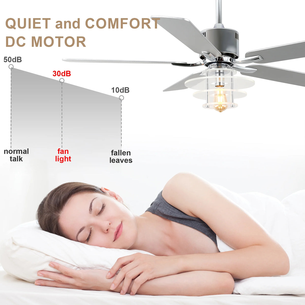 Bella Depot 52" Modern Black Ceiling Fan 6-Speed Reversible with Light and Remote Control