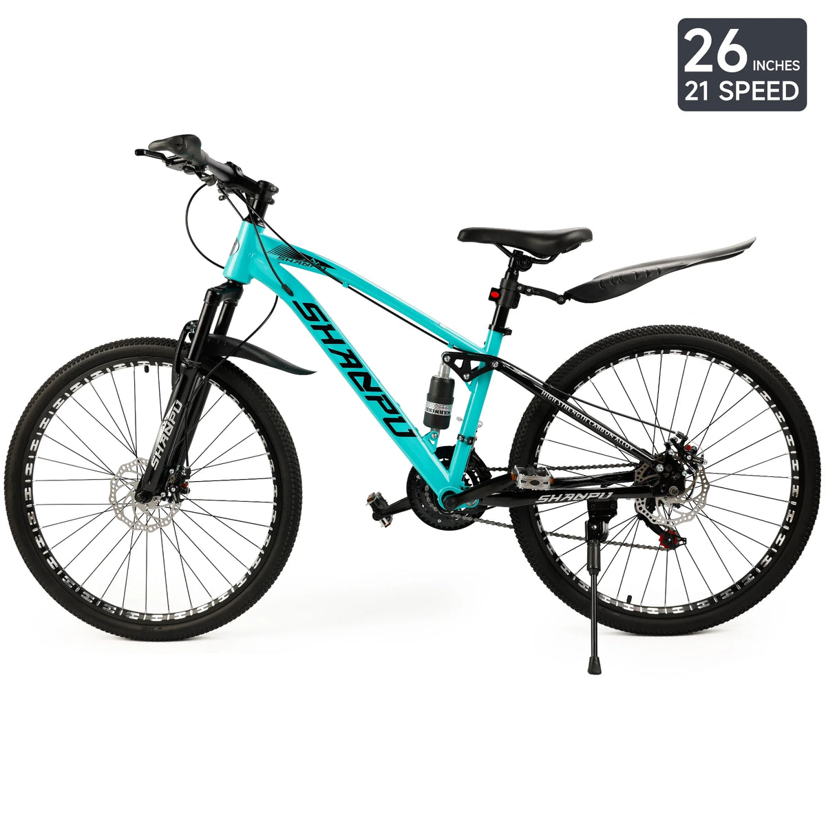 ARTUDATECH 26 Inch Wheel Full Suspension Mens Mountain Bike, Shimano 21 Speed,  Dual Disc Brake Bike for Men Womens Adult Bicycle With Bike Lock And Air Pump, orange