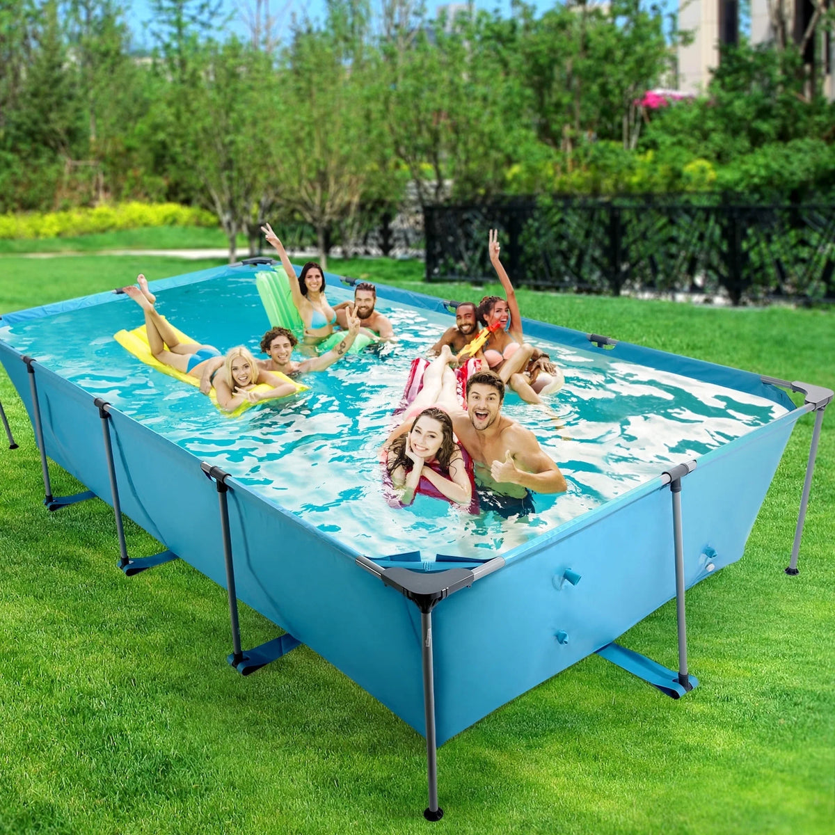 10FT Large Swimming Pool Framed Rectangle Above Ground Durable Easy to Assemble for Endless Water Play