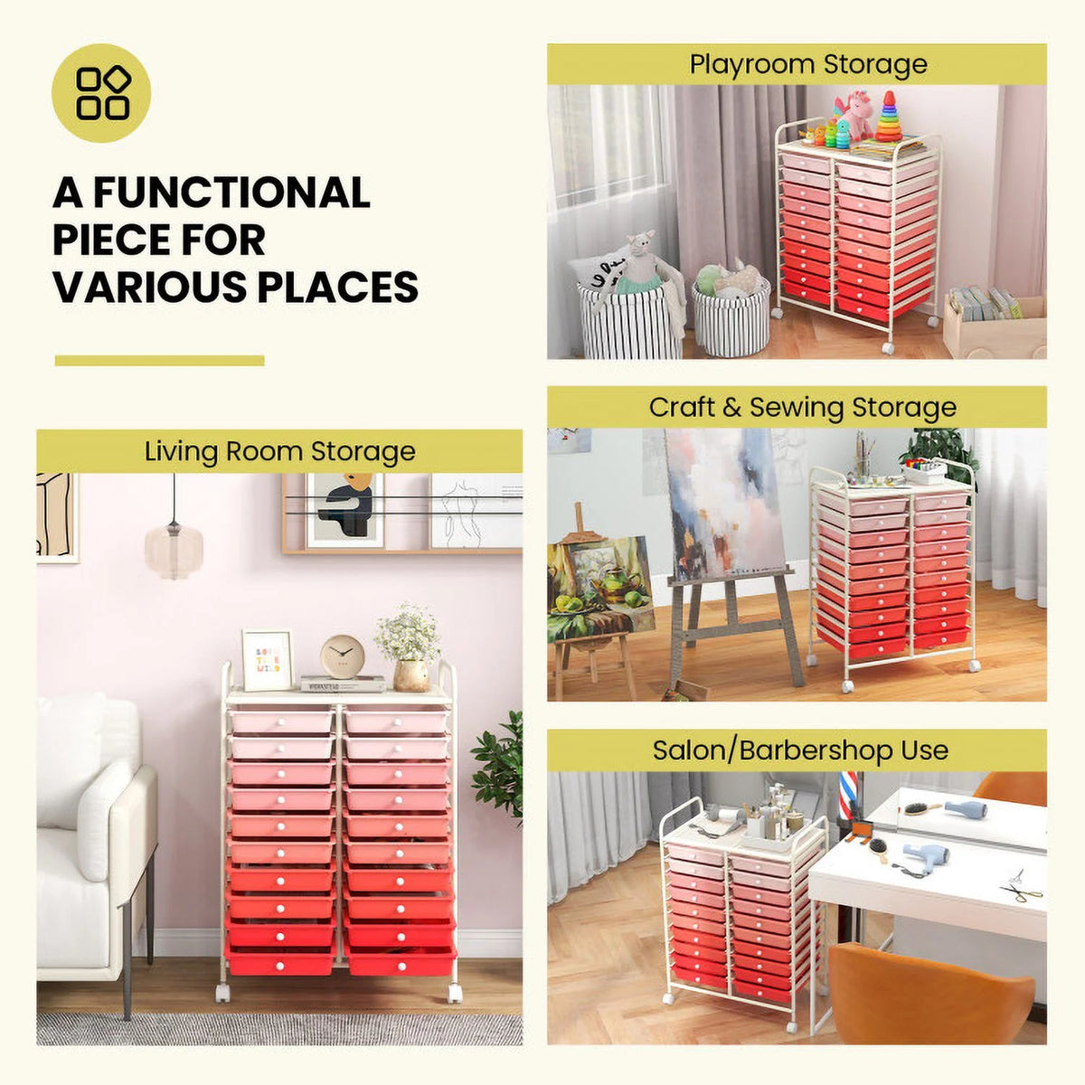 20 Drawers Rolling Storage Cart Studio Organizer