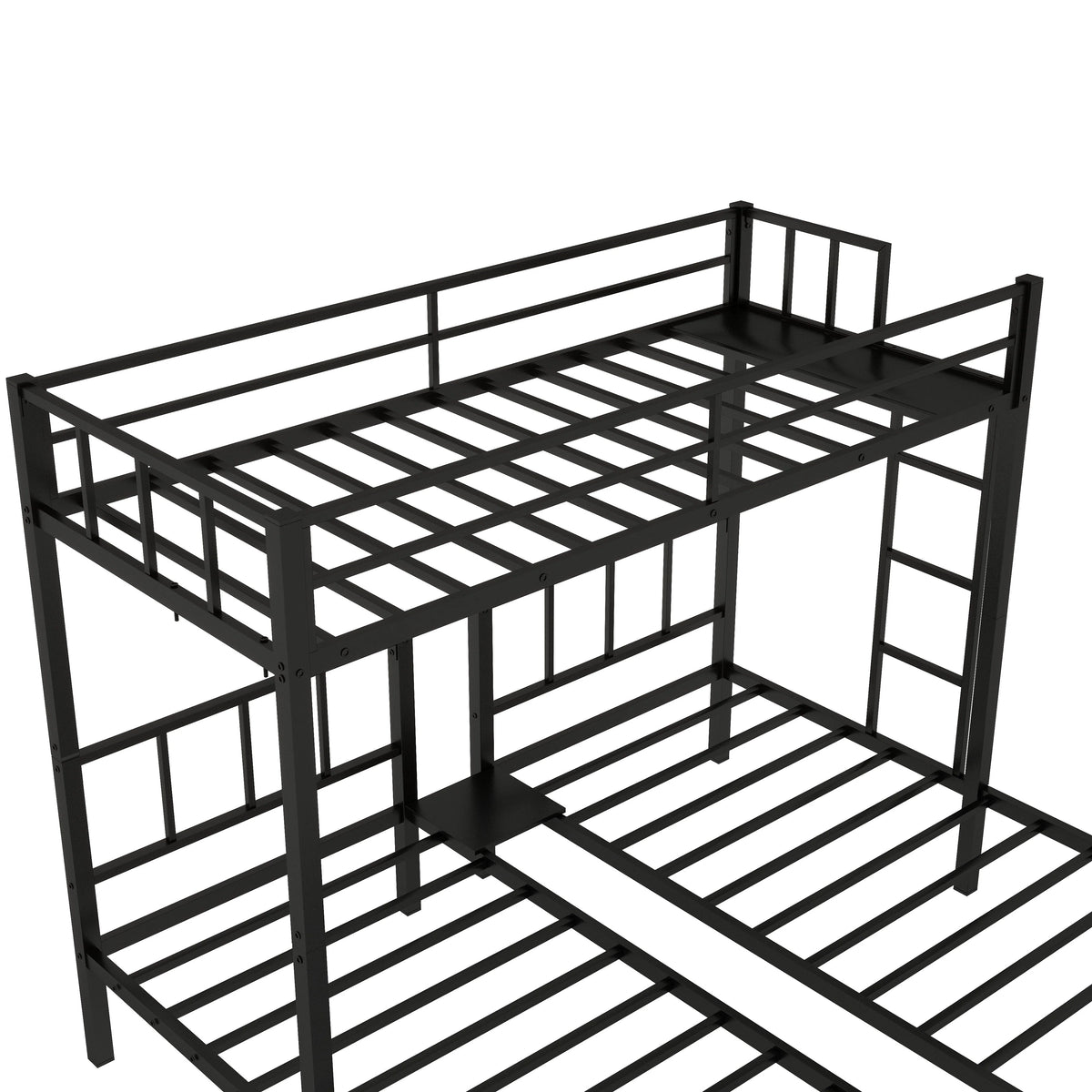 Jump Into Fun Triple Bunk Bed, Metal Twin over Twin and Twin Bunk Bed with Ladder, Full-Length Guardrail, 3 Beds Bunk Bed Can Convertible into 3 Twin Beds for Kids, Teens, Adults, Noise Free, Black