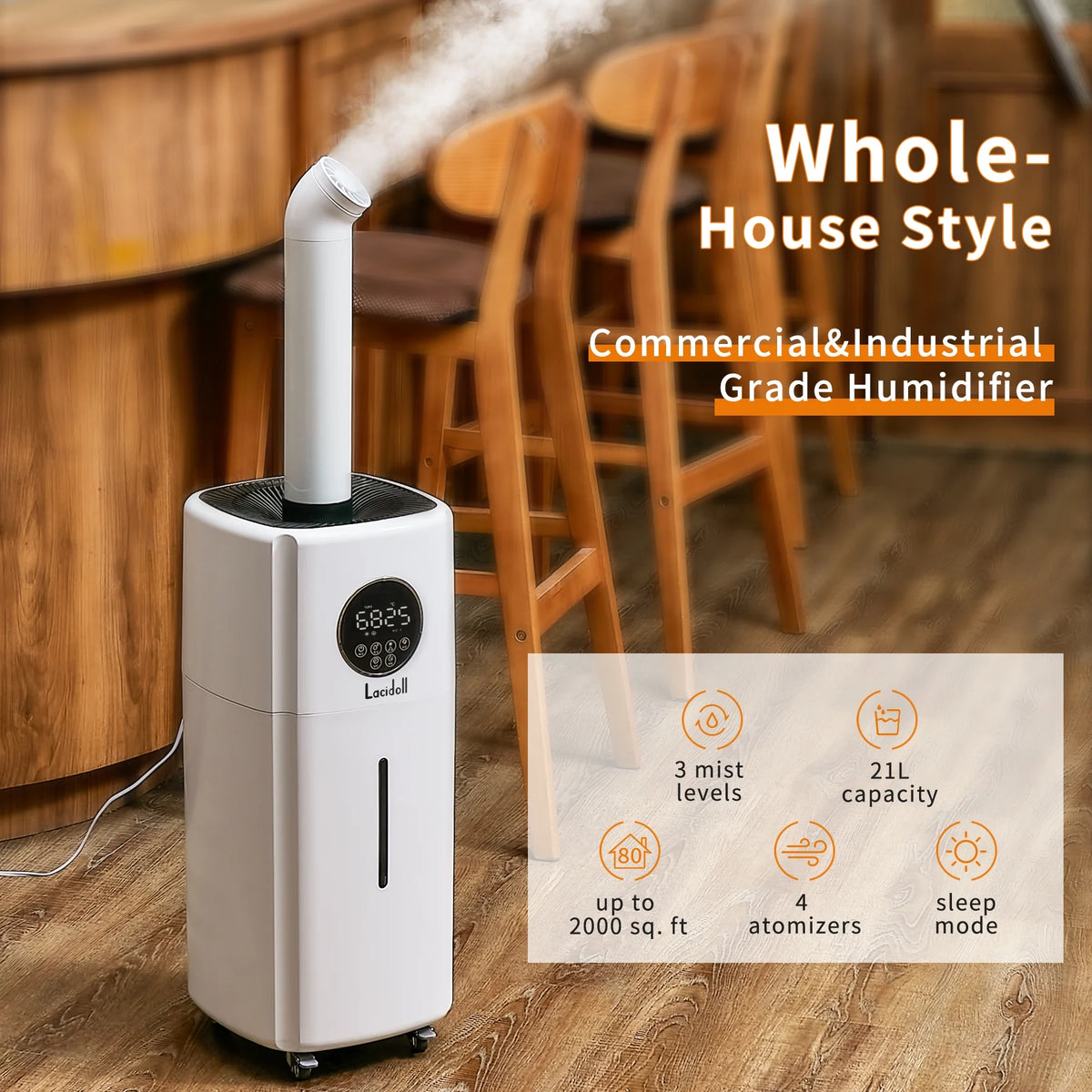 Humidifiers for Large Room Whole House Humidifier for Home 2000 Sq.ft, 5.5Gal Cool Mist Top Fill Floor 21L 2000ML/H Dual 360�� Nozzles 3 Speed