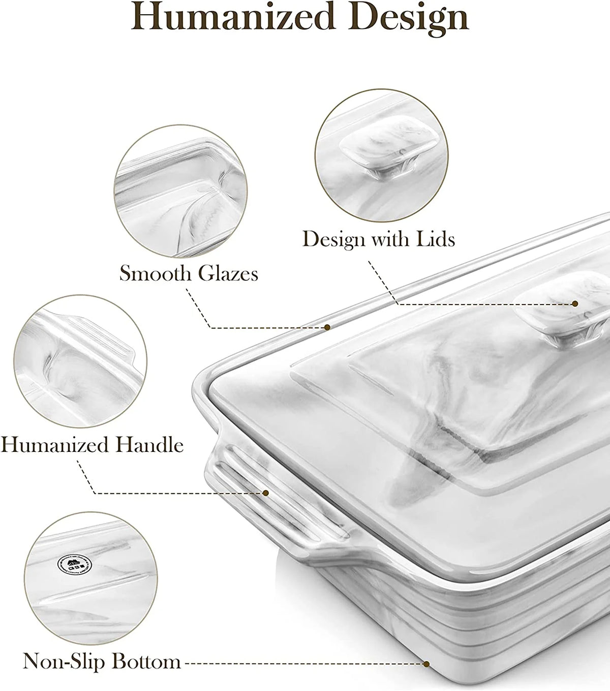 Large Ceramic Casserole Dish with Lid, 4.4 Quart Baking Pan for Oven, Microwave & Dishwasher