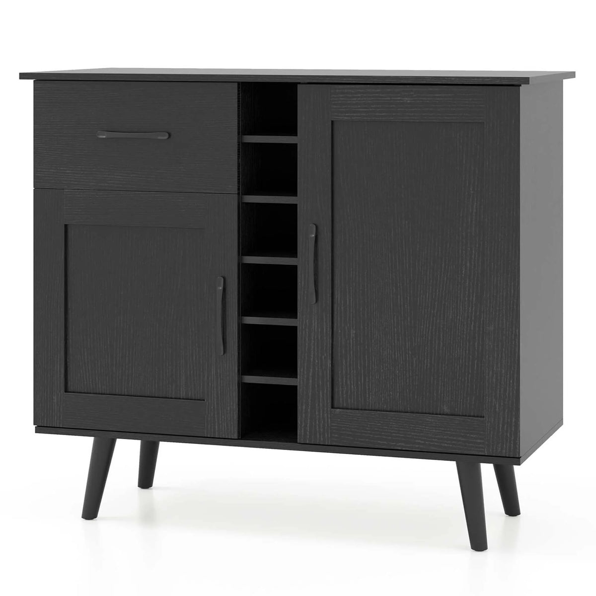 Costway 2-Door Wine Bar Cabinet Kitchen Sideboard Buffet with Drawer & Adjustable Shelves Natural