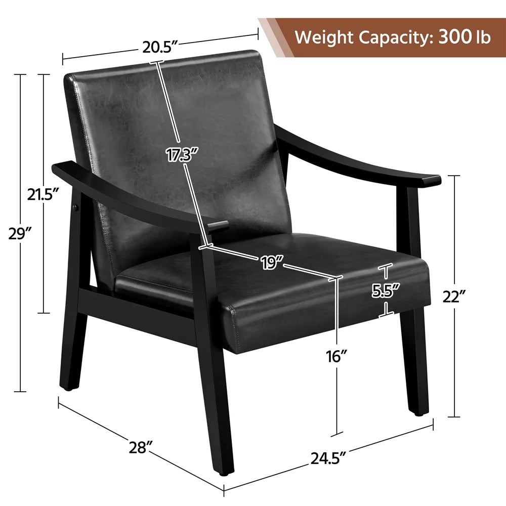 Yaheetech Mid-Century Upholstered Faux Leather Armchair with Solid Wood Legs,Brown