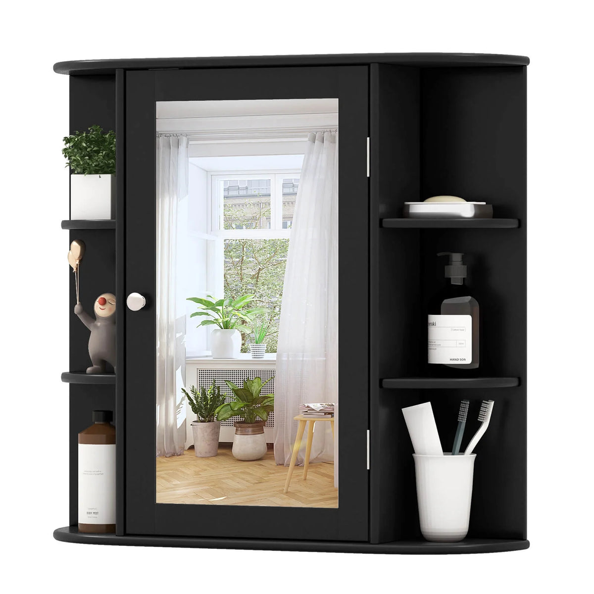 Costway, White, Medium Density Fiberboard, Multipurpose Mount Wall Surface Cabinet Mirror Glass, 26.00 x 6.50 x 23.50 Inches