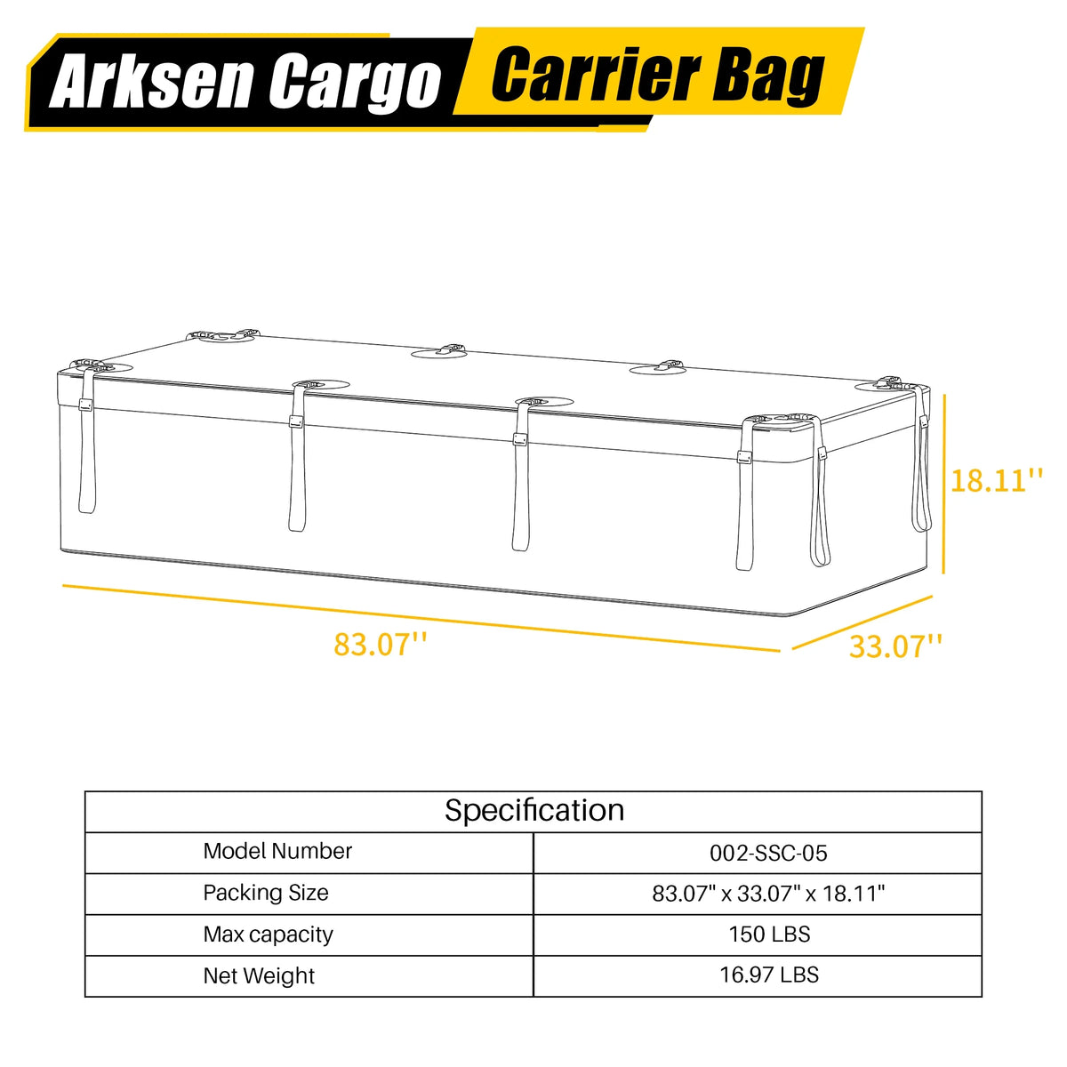 Arksen 29 Cubic Feet Waterproof Roof Top Luggage Storage Bag Heavy Duty Car Carrier Rooftop Bag W/ 12 Reinforced Straps, External Anti-slip Mat, 8 Door Hooks, For All Vechicles With/Without Rack