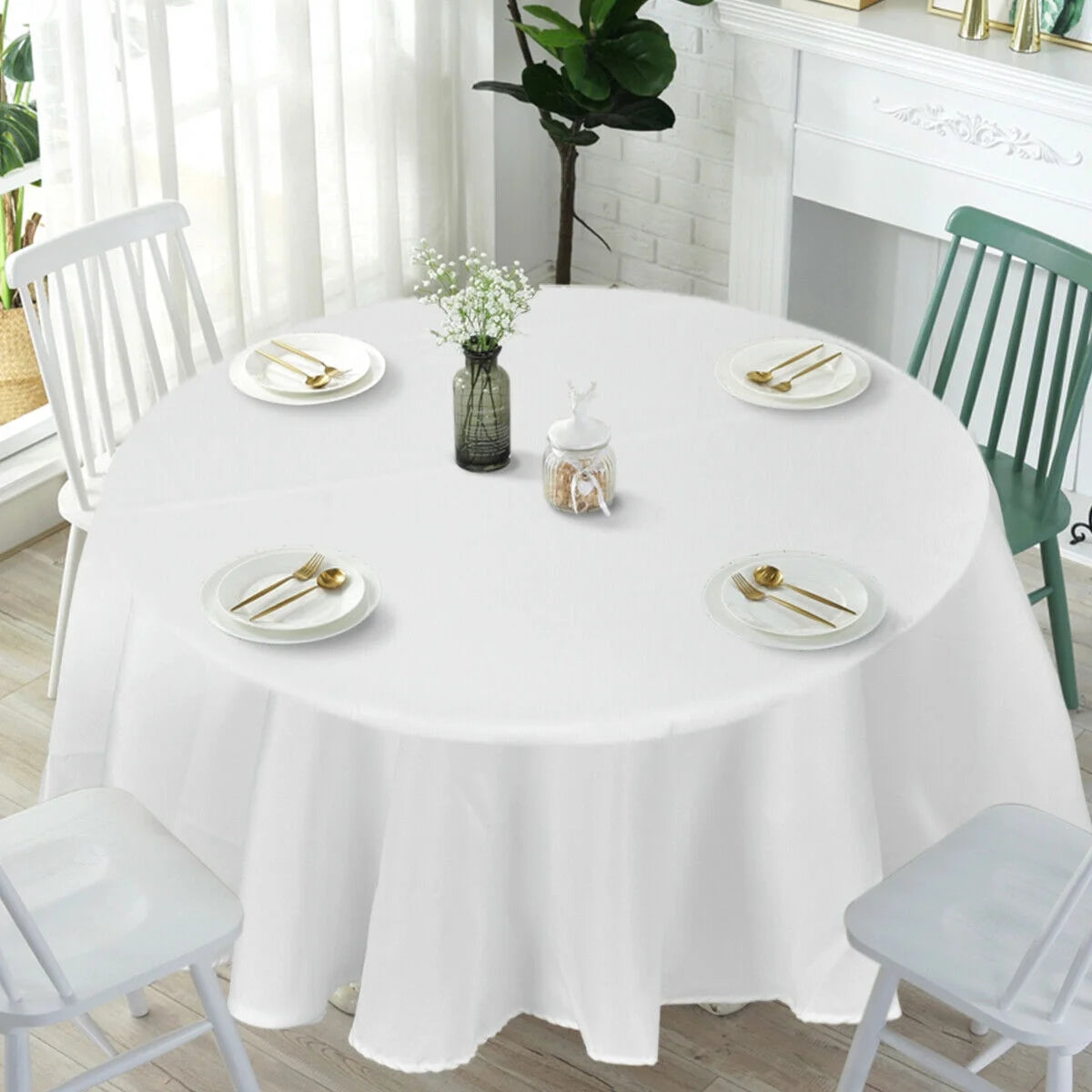 Costway 10 pcs 120'' Round Tablecloth Polyester For Home Wedding Restaurant Party White
