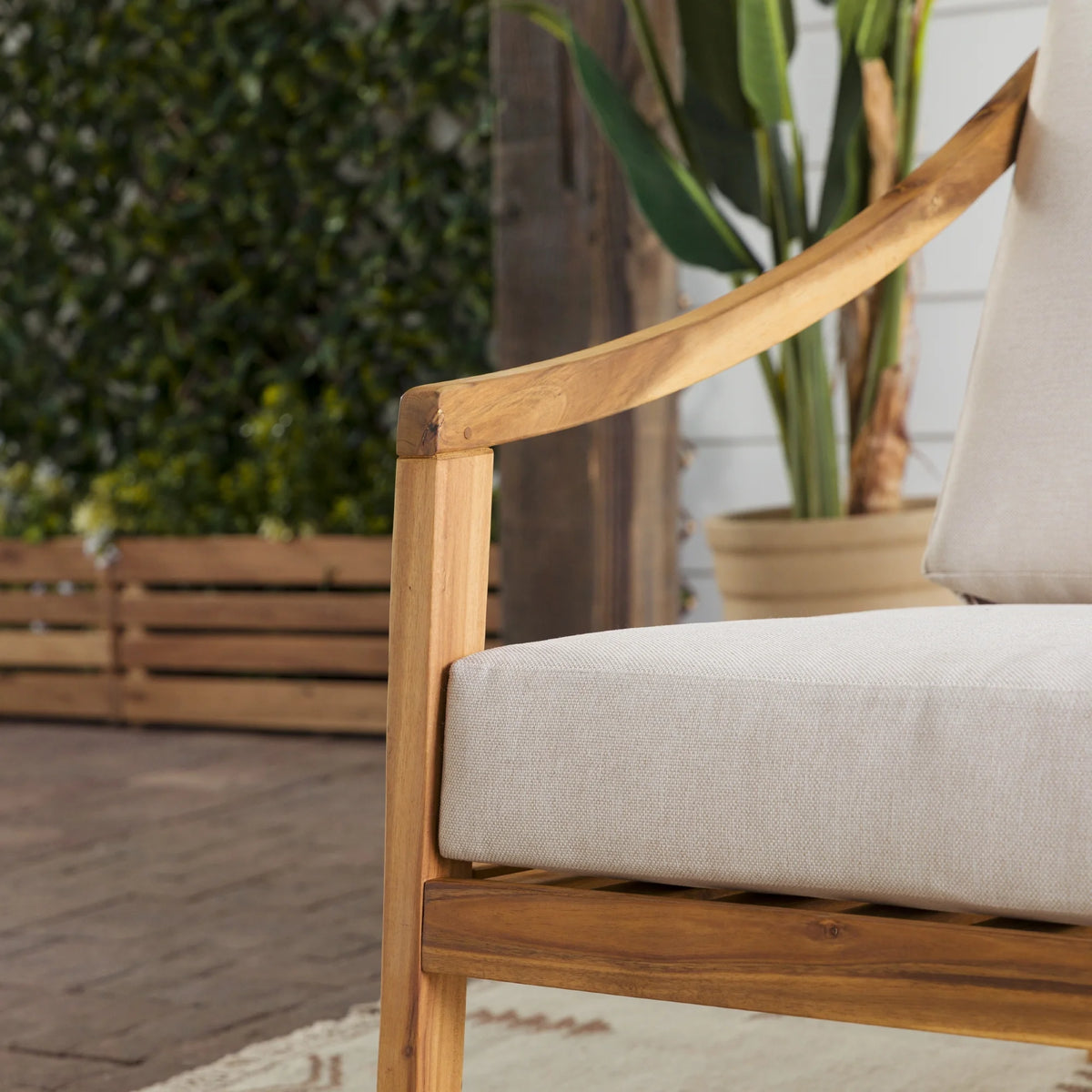 Walker Edison Modern Solid Wood Curved-Arm Outdoor Loveseat, Black
