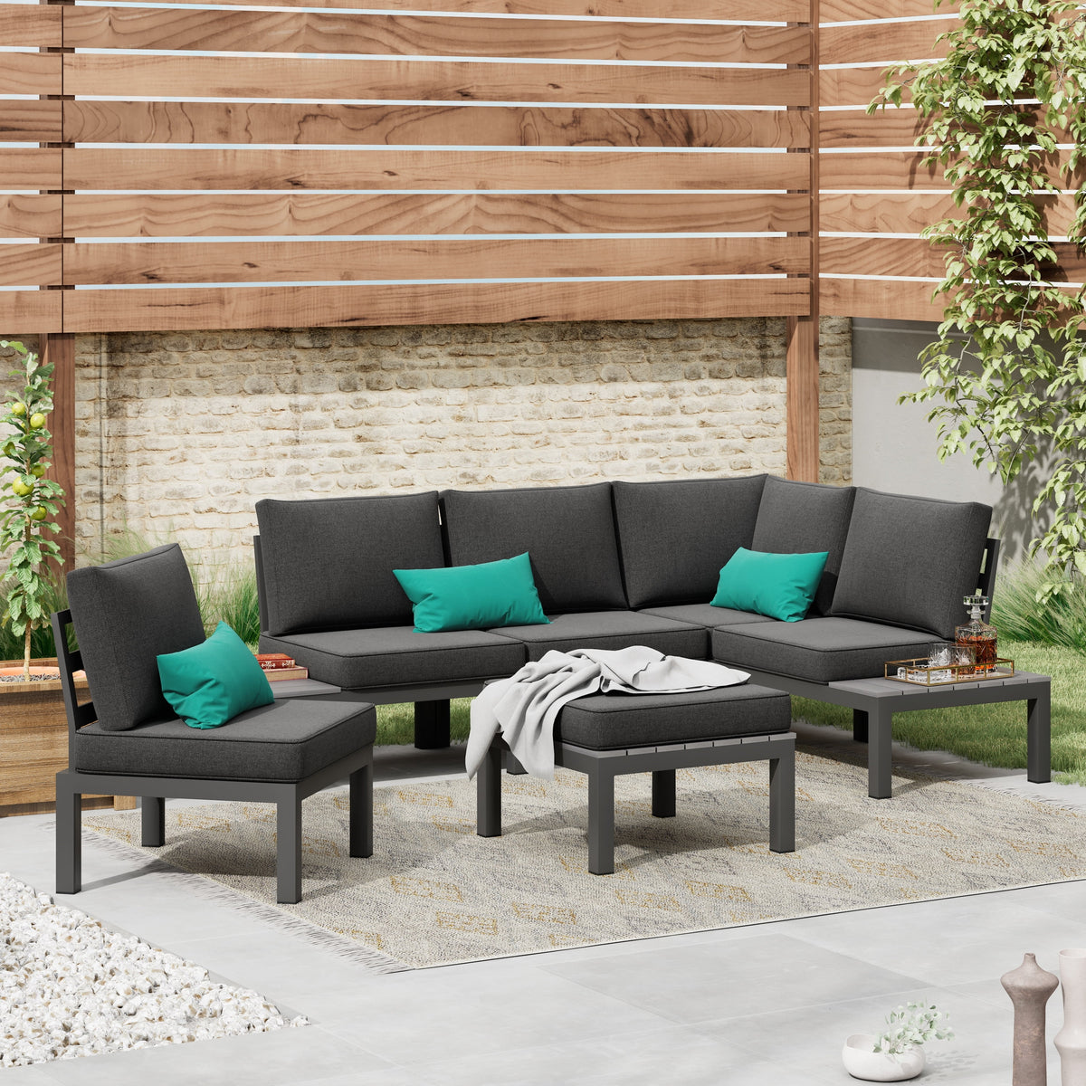 Corvus  Fox Bay Aluminum Outdoor 6-piece Sectional Sofa Set Beige