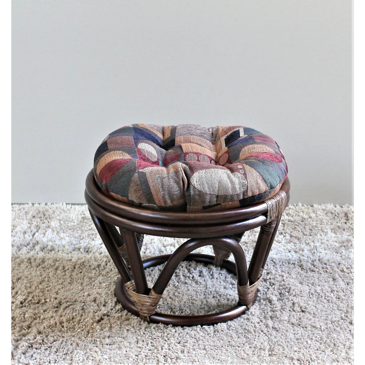 International Caravan Papasan Stool with Jacquard Chenille Cushion