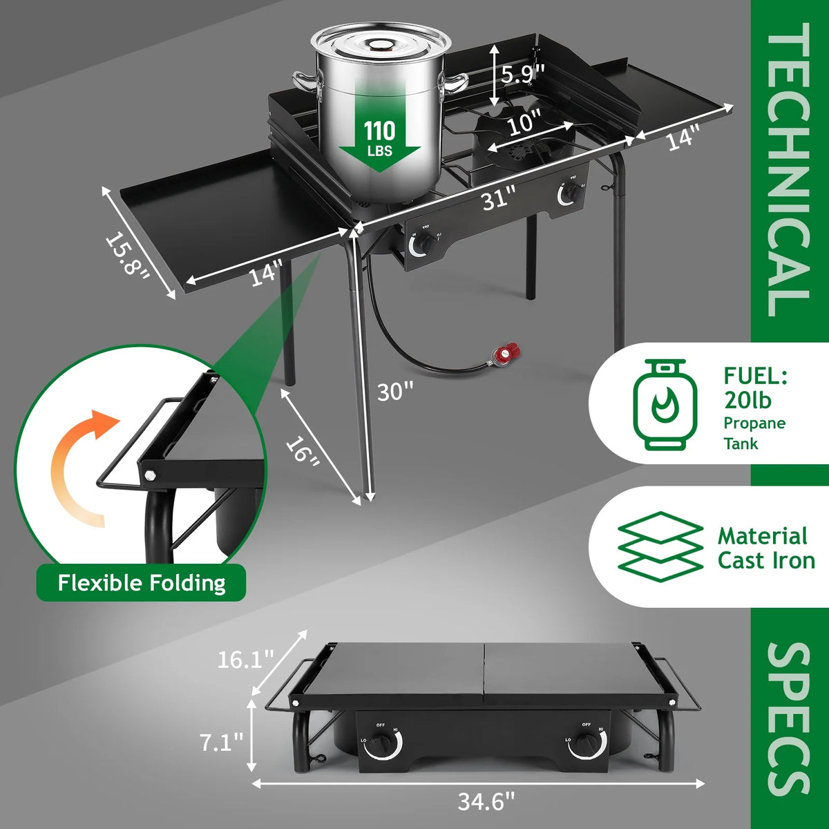 Ktaxon 2 Burner 150000 BTU Cooker Outdoor Camping Picnic Stove Stand BBQ Grill