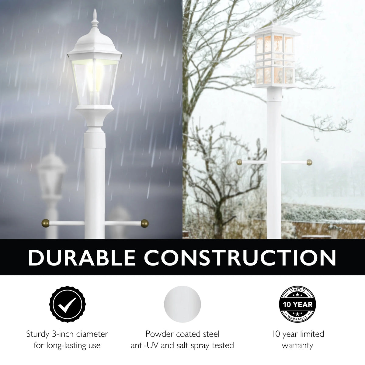 Design House 80" Traditional Weather-Resistant Outdoor Lamp Post with Cross Arm, Black