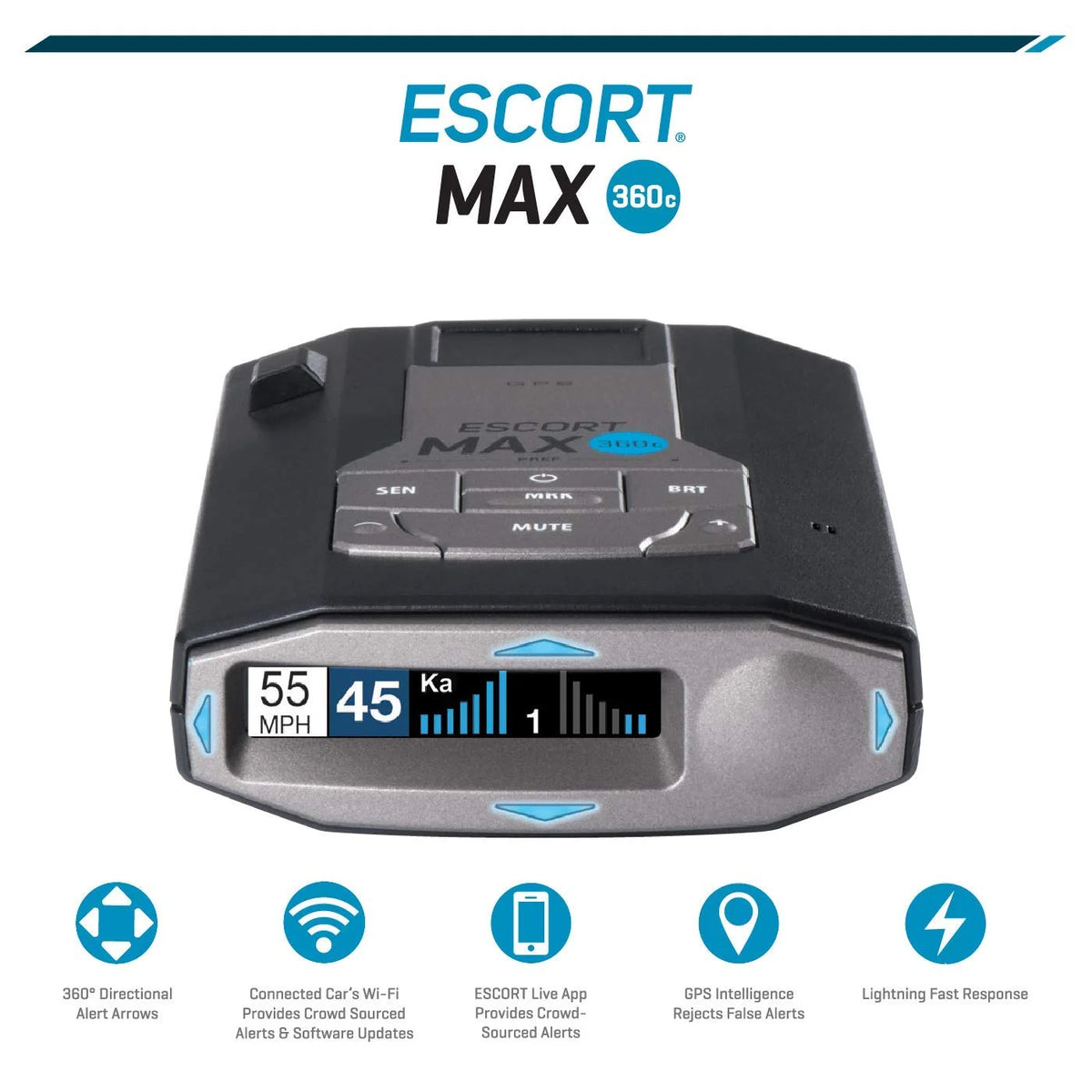 Escort MAX 360c Laser Radar Detector - WiFi & Bluetooth Enabled, 360�� Protection, Extreme Long Range, Voice Alerts, Apple CarPlay & Android Auto Compatible