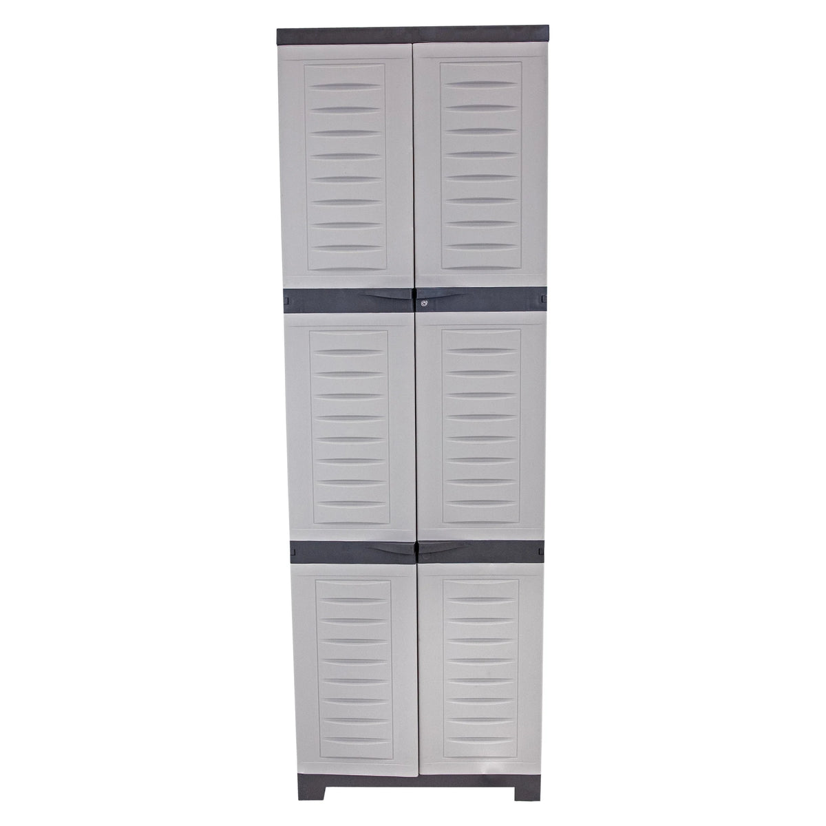 Sunnydaze Lockable Adjustable 72" Plastic 4-Shelf Freestanding Garage Storage Cabinet, Charcoal with Gray Trim