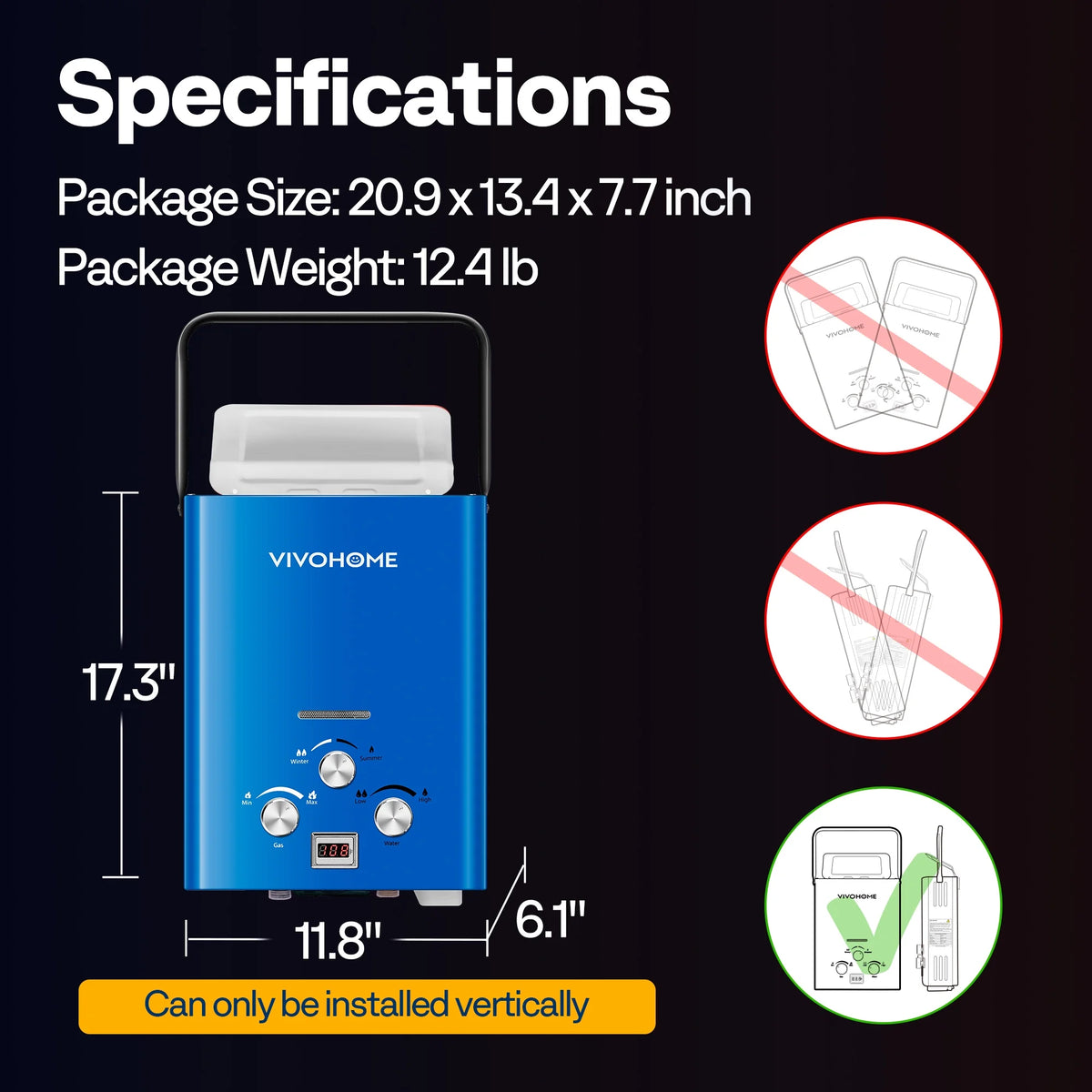 VIVOHOME RV Portable Propane Tankless Water Heater, 1.6GPM 6L RV Tankless Automotive Water Heater with Digital Display for RV Use, Blue