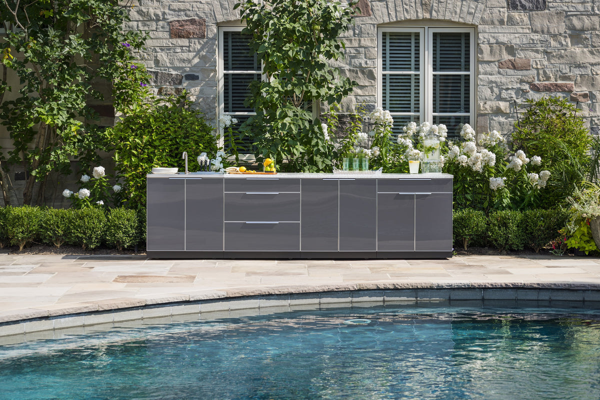 NewAge Products Outdoor Kitchen 7 Piece Cabinet Set in Slate Gray with Countertops