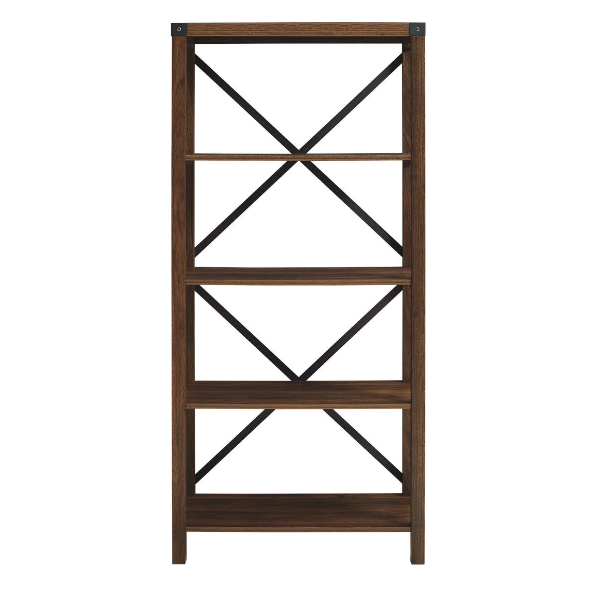 Walker Edison Rustic Industrial 4-Shelf Bookcase, Dark Walnut