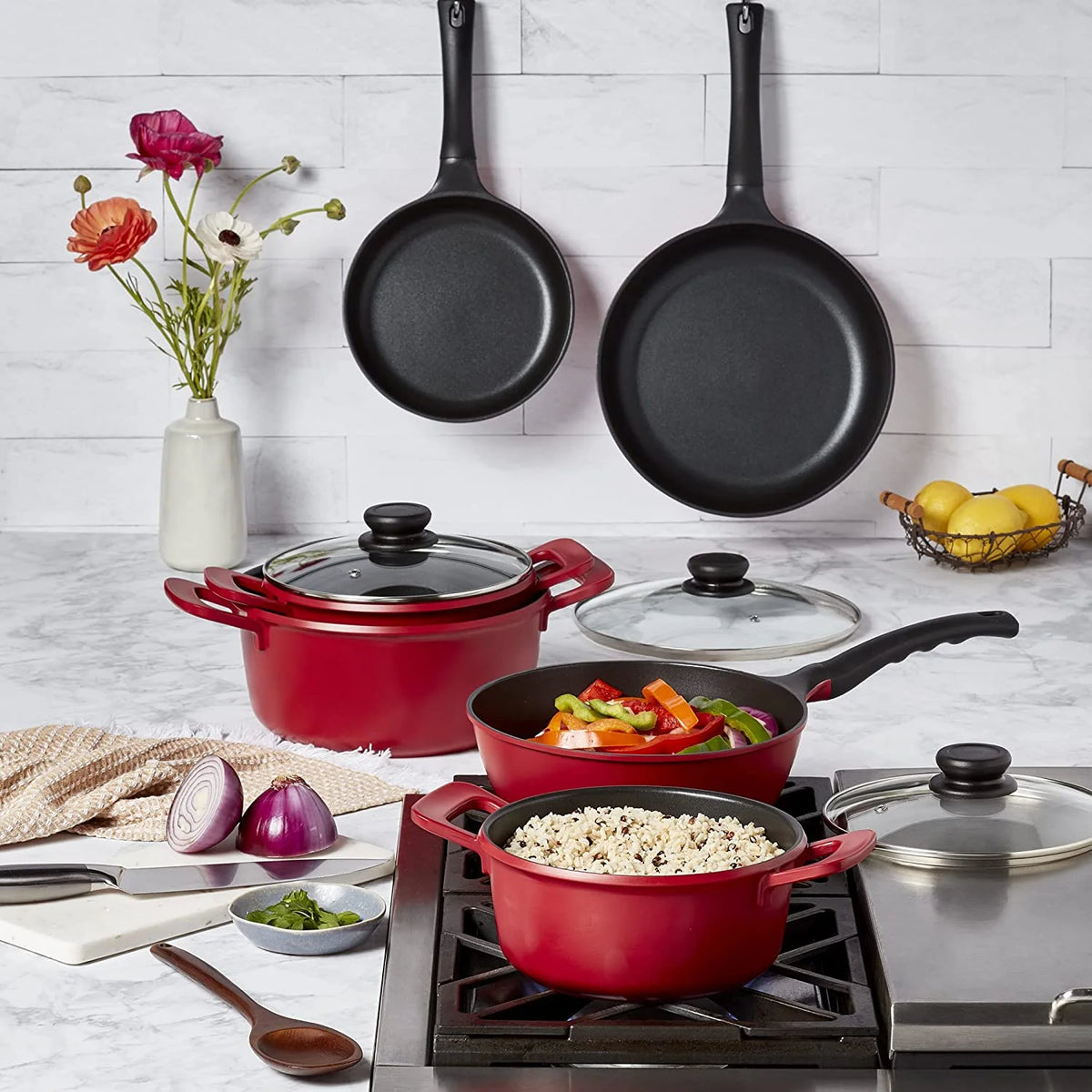 Philippe Richard Red 8PC Lite Cast Aluminum Cookware Set