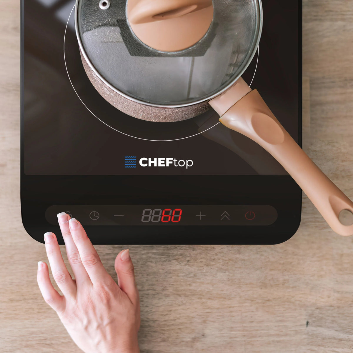 Cheftop Single Burner Induction Cooktop - Portable 120V Digital Ceramic Top 1300 Watt, Touch Sensor Control, Multiple Controls Cooking Zones & Power Levels