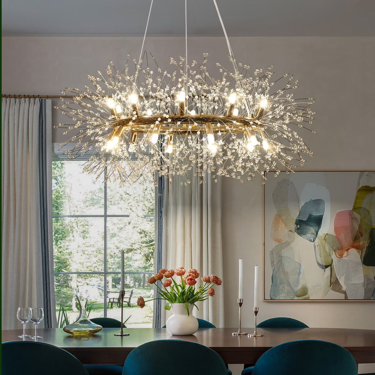 OYIPRO 12/20 - Light Modern Glam Sputnik Wagon Wheel Crystal Chandelier for Entryway, Living Room(Bulbs Included) Chrome 12 12-Light: 31" W x 12.6" H